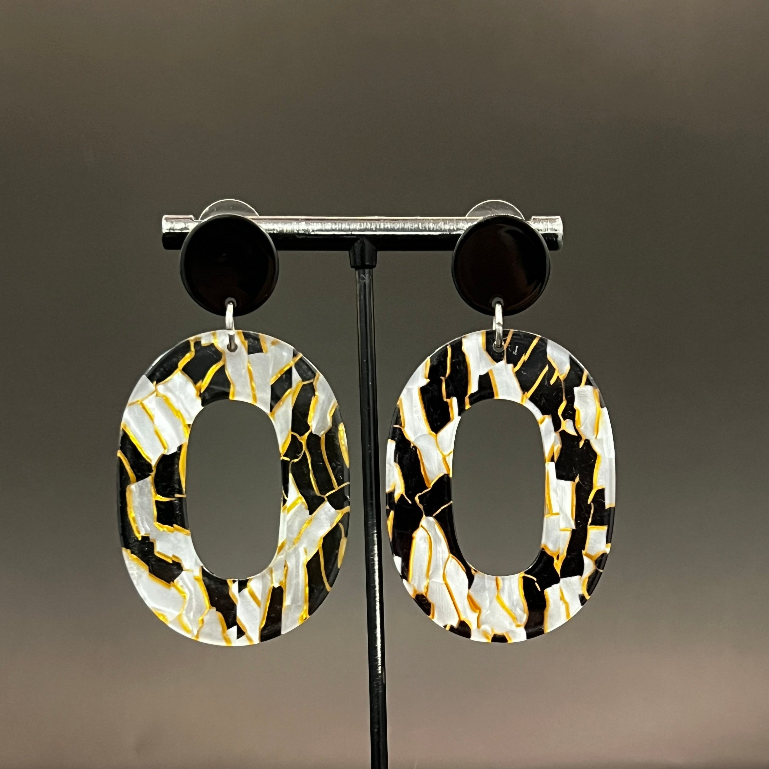 Ohrringe Kelly schwarz/weiss/gold